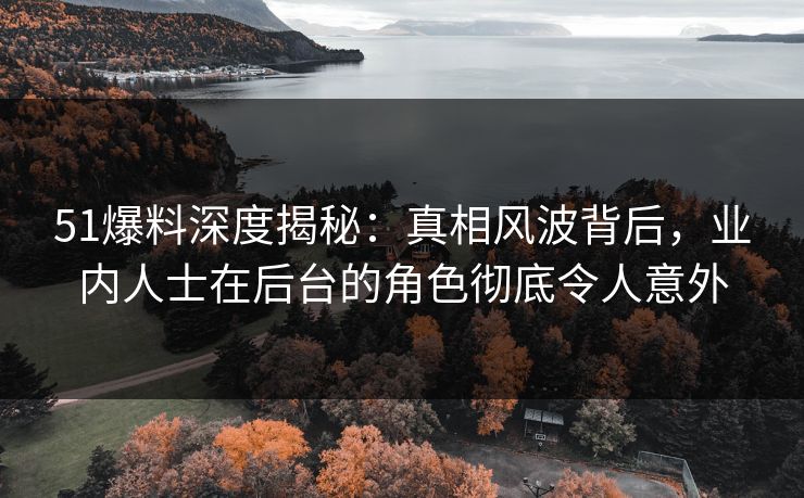 51爆料深度揭秘：真相风波背后，业内人士在后台的角色彻底令人意外